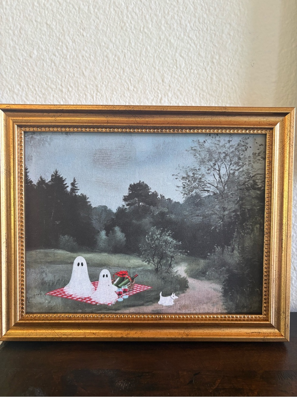 Framed Ghost Picnic Canvas Art in Gold Frame